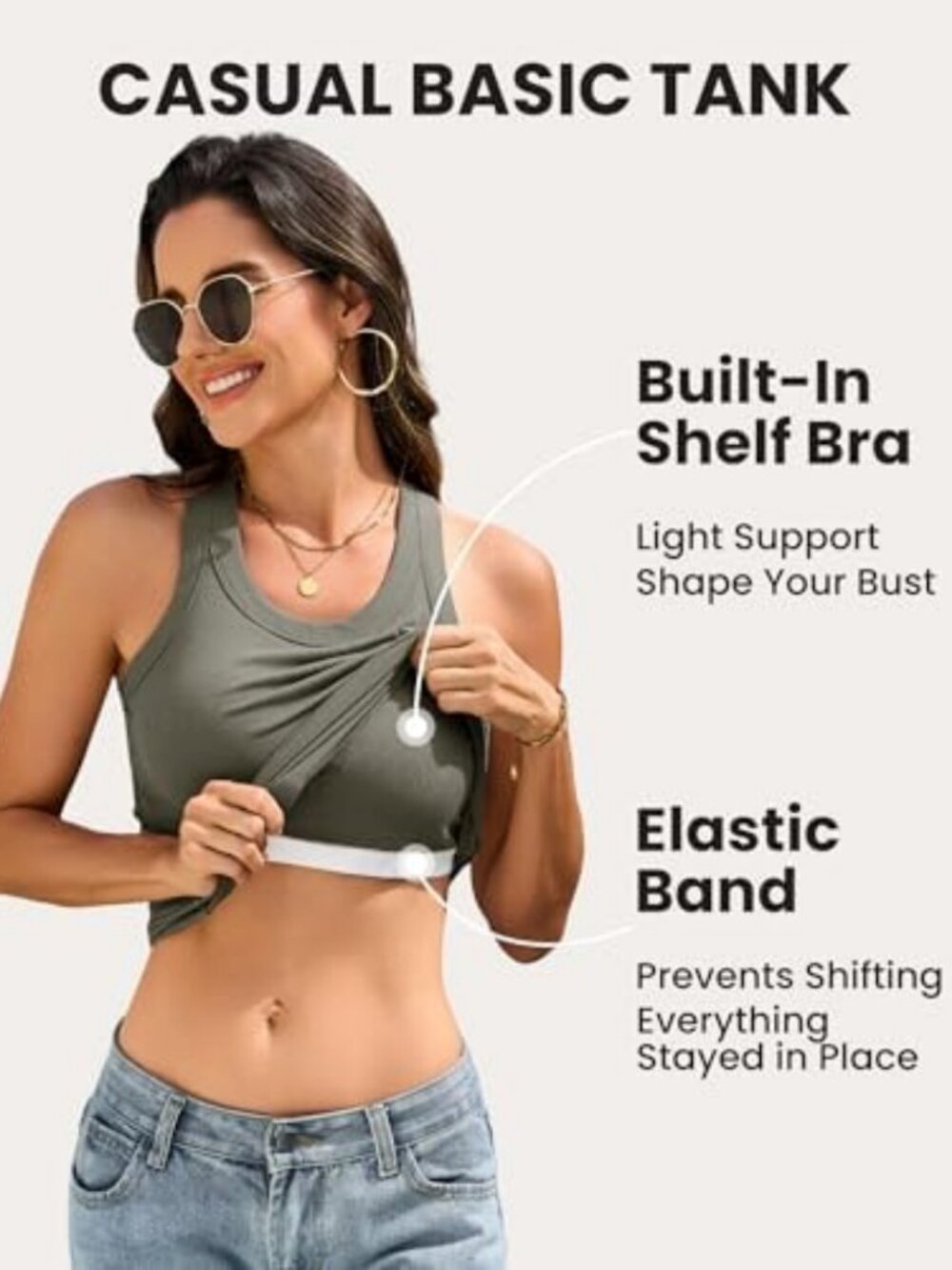 3 Pack Women's Ribbed Racerback Tank Tops with Built-In Bra - Comfortable - Picture 4 of 6